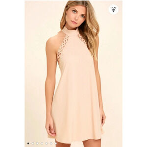 Lulus Any Sway, Shape Or Form Pink Lace Halter Shift Open Back Formal Dress